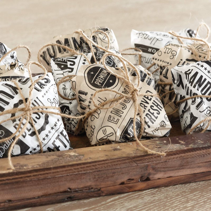 Get G.E.T. P-GT-1212-BR 12" x 12" Brown Food Word Text Grease-Resistant Food-Safe Wrap Paper, Deli Wrap, Clipper Mill (1000 Pieces) - Image 3